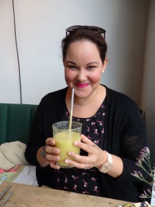 Me, enjoying the yellow smoothie!